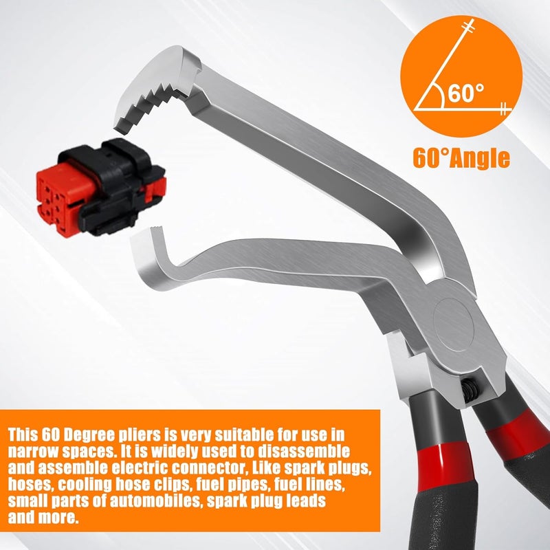 Guweta Electrical Disconnect Pliers for Cars - Automotive Electrical Connector Disconnect Pliers Long Spark Plug Disassembly Pliers Electrical Plug Fuel Line Disconnect Tools Pliers 60 Degree - Image 3